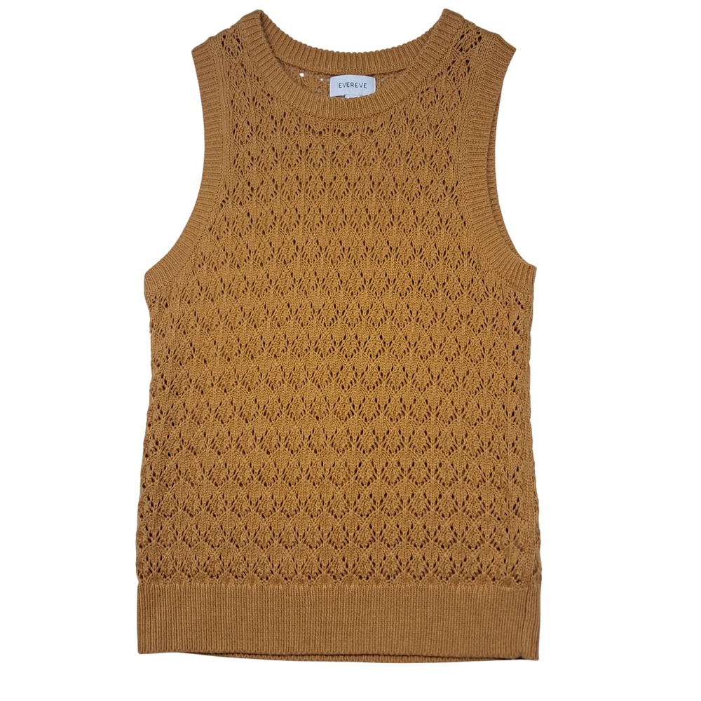 Evereve Leah Sweater Vest Womens Small Golden Brown Open Knit Crochet Layering